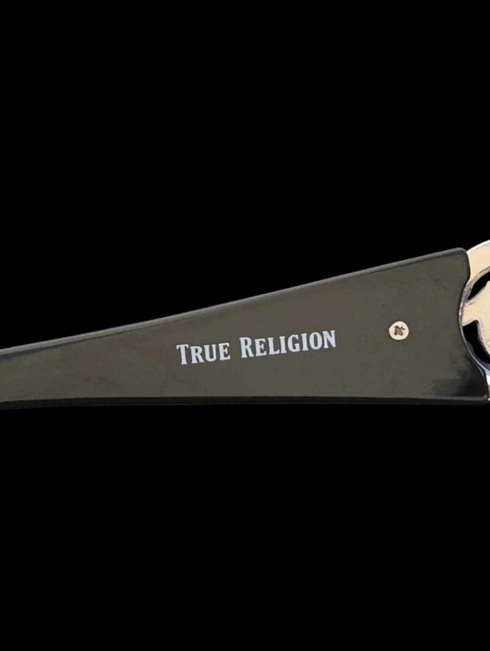 True Religion Rhinestone  Crystal Shield Glasses Logo Oversized Gray Black